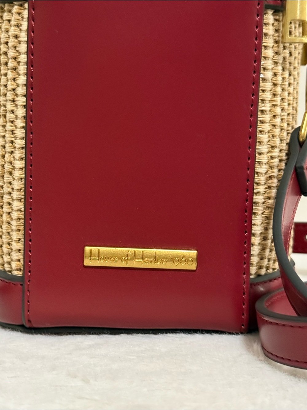 House of Harlow 1960 Woven Cylinder Crossbody Bag with Burgundy Trim - Picture 3 of 5
